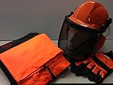 Ersatzblende für Kettensägen-Set Hose Seatless/Chaps, große Handschuhe mit Helm und Kinnriemen